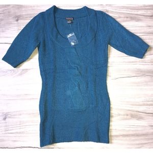 NWOT VENUS TEAL BOUCLE CABLE FRONT SWEATER TOP M